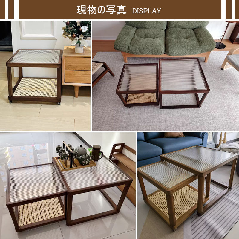 Casaconer | センターテーブル・ガラス・ラタン調・おしゃれ・北欧・モダン・ナチュラル・収納・リビングテーブル・リビング・幅60