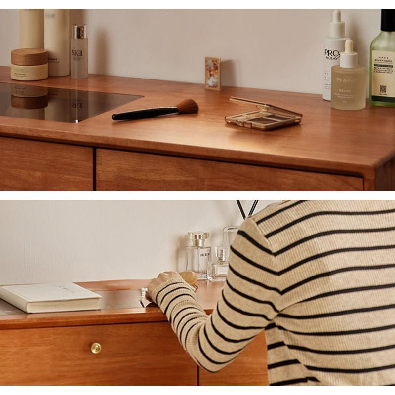 Casaconer | ドレッサー・テーブル・メイクテーブル・カフェ・化粧台・デスク・おしゃれ・卓上・コンパクト・木製・木・幅80cm・省スペース・収納・スリム・鏡台・パソコンデスク・ワンルーム・一人暮らし・可愛い・北欧・ナチュラル・引き出し付き