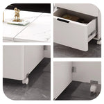 Casaconer | バタフライテーブル・折りたたみ・ダイニングテーブル・幅100cm/120cm・収納付き・キャスター付き・引き出し付き・作業台・昇降なし・折り畳みテーブル・多機能テーブル・キッチンワゴン・ワークデスク・ベージュ(大理石柄)/ホワイト