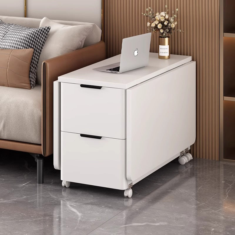 Casaconer | バタフライテーブル・折りたたみ・ダイニングテーブル・幅100cm/120cm・収納付き・キャスター付き・引き出し付き・作業台・昇降なし・折り畳みテーブル・多機能テーブル・キッチンワゴン・ワークデスク・ベージュ(大理石柄)/ホワイト