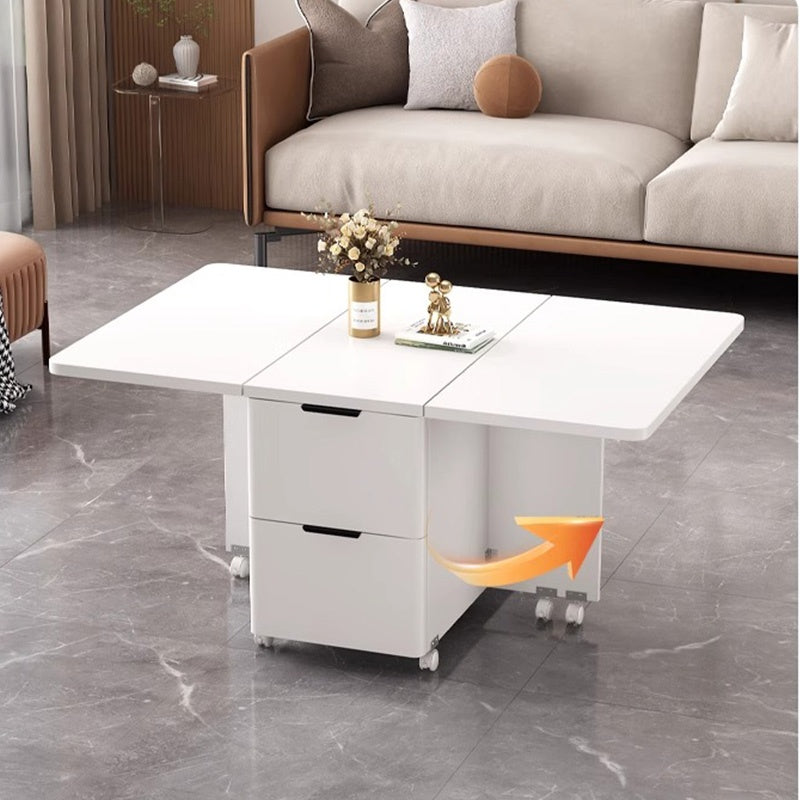 Casaconer | バタフライテーブル・折りたたみ・ダイニングテーブル・幅100cm/120cm・収納付き・キャスター付き・引き出し付き・作業台・昇降なし・折り畳みテーブル・多機能テーブル・キッチンワゴン・ワークデスク・ベージュ(大理石柄)/ホワイト