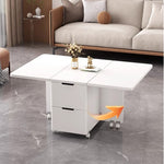 Casaconer | バタフライテーブル・折りたたみ・ダイニングテーブル・幅100cm/120cm・収納付き・キャスター付き・引き出し付き・作業台・昇降なし・折り畳みテーブル・多機能テーブル・キッチンワゴン・ワークデスク・ベージュ(大理石柄)/ホワイト