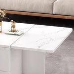 Casaconer | バタフライテーブル・折りたたみ・ダイニングテーブル・幅100cm/120cm・収納付き・キャスター付き・引き出し付き・作業台・昇降なし・折り畳みテーブル・多機能テーブル・キッチンワゴン・ワークデスク・ベージュ(大理石柄)/ホワイト