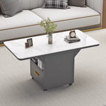 Casaconer | バタフライテーブル・折りたたみ・ダイニングテーブル・幅100cm/120cm・収納付き・キャスター付き・引き出し付き・作業台・昇降なし・折り畳みテーブル・多機能テーブル・キッチンワゴン・ワークデスク・ベージュ(大理石柄)/ホワイト