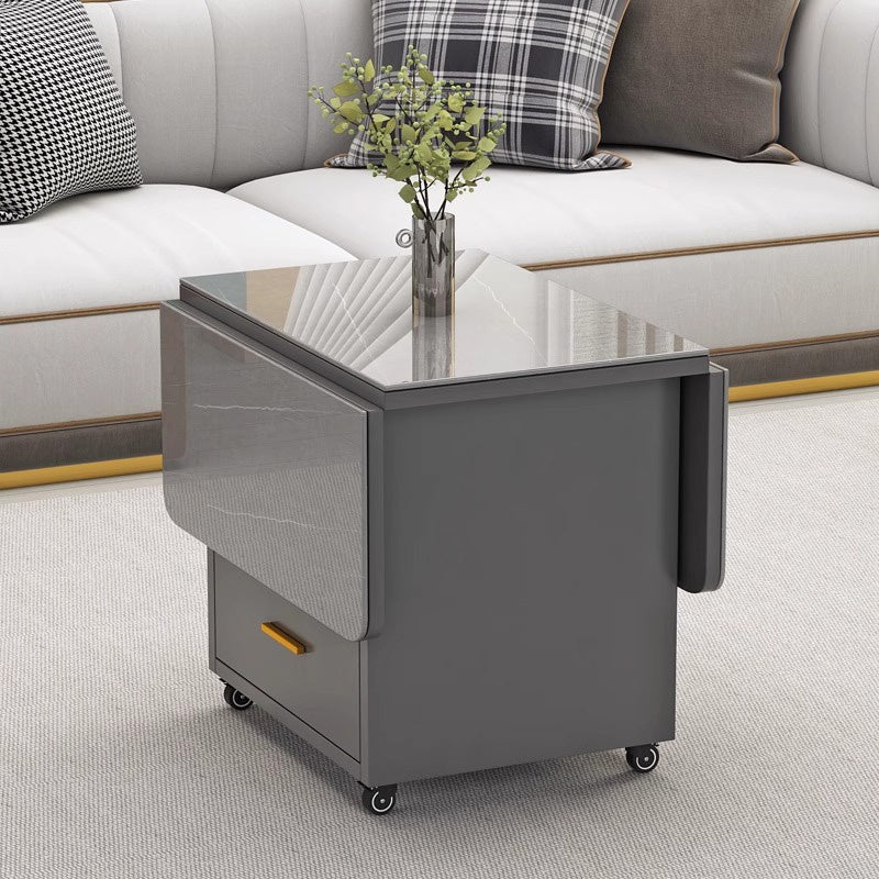 Casaconer | バタフライテーブル・折りたたみ・ダイニングテーブル・幅100cm/120cm・収納付き・キャスター付き・引き出し付き・作業台・昇降なし・折り畳みテーブル・多機能テーブル・キッチンワゴン・ワークデスク・ベージュ(大理石柄)/ホワイト