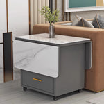 Casaconer | バタフライテーブル・折りたたみ・ダイニングテーブル・幅100cm/120cm・収納付き・キャスター付き・引き出し付き・作業台・昇降なし・折り畳みテーブル・多機能テーブル・キッチンワゴン・ワークデスク・ベージュ(大理石柄)/ホワイト