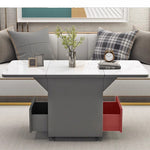 Casaconer | バタフライテーブル・折りたたみ・ダイニングテーブル・幅100cm/120cm・収納付き・キャスター付き・引き出し付き・作業台・昇降なし・折り畳みテーブル・多機能テーブル・キッチンワゴン・ワークデスク・ベージュ(大理石柄)/ホワイト