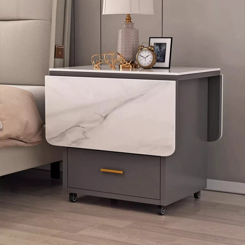 Casaconer | バタフライテーブル・折りたたみ・ダイニングテーブル・幅100cm/120cm・収納付き・キャスター付き・引き出し付き・作業台・昇降なし・折り畳みテーブル・多機能テーブル・キッチンワゴン・ワークデスク・ベージュ(大理石柄)/ホワイト