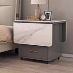 Casaconer | バタフライテーブル・折りたたみ・ダイニングテーブル・幅100cm/120cm・収納付き・キャスター付き・引き出し付き・作業台・昇降なし・折り畳みテーブル・多機能テーブル・キッチンワゴン・ワークデスク・ベージュ(大理石柄)/ホワイト