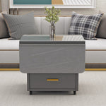 Casaconer | バタフライテーブル・折りたたみ・ダイニングテーブル・幅100cm/120cm・収納付き・キャスター付き・引き出し付き・作業台・昇降なし・折り畳みテーブル・多機能テーブル・キッチンワゴン・ワークデスク・ベージュ(大理石柄)/ホワイト