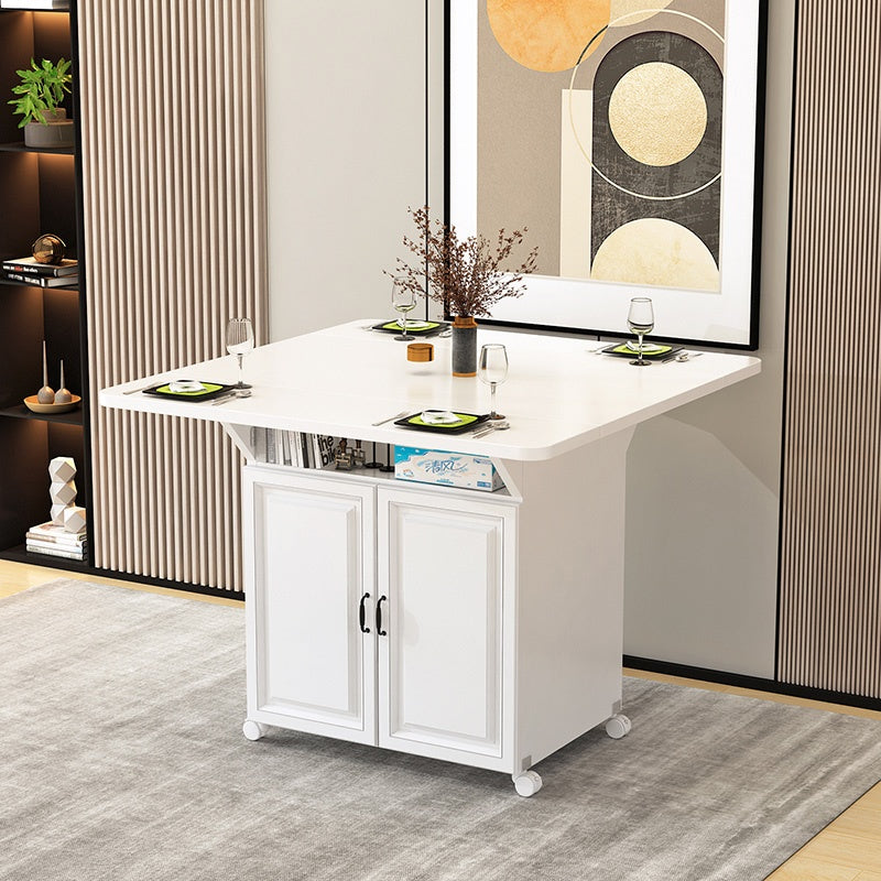 Casaconer | バタフライテーブル・折りたたみ・ダイニングテーブル・収納付き・キャスター付き・引き出し付き・作業台・昇降なし・折り畳みテーブル・多機能テーブル・キッチンワゴン・ワークデスク・ベージュ(大理石柄)/ホワイト