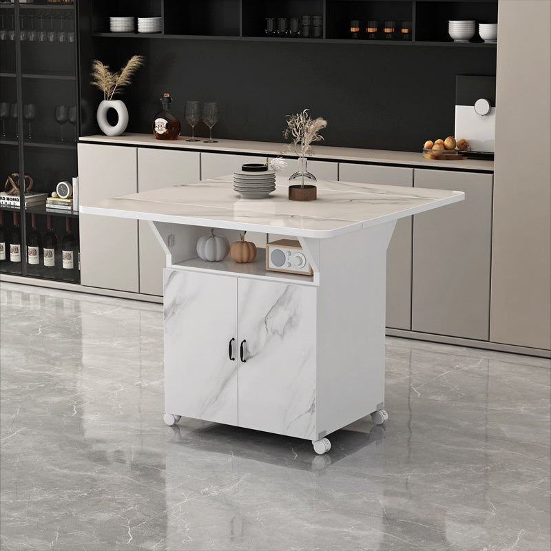 Casaconer | バタフライテーブル・折りたたみ・ダイニングテーブル・収納付き・キャスター付き・引き出し付き・作業台・昇降なし・折り畳みテーブル・多機能テーブル・キッチンワゴン・ワークデスク・ベージュ(大理石柄)/ホワイト