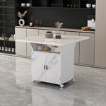 Casaconer | バタフライテーブル・折りたたみ・ダイニングテーブル・収納付き・キャスター付き・引き出し付き・作業台・昇降なし・折り畳みテーブル・多機能テーブル・キッチンワゴン・ワークデスク・ベージュ(大理石柄)/ホワイト