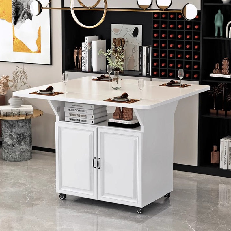 Casaconer | バタフライテーブル・折りたたみ・ダイニングテーブル・収納付き・キャスター付き・引き出し付き・作業台・昇降なし・折り畳みテーブル・多機能テーブル・キッチンワゴン・ワークデスク・ベージュ(大理石柄)/ホワイト