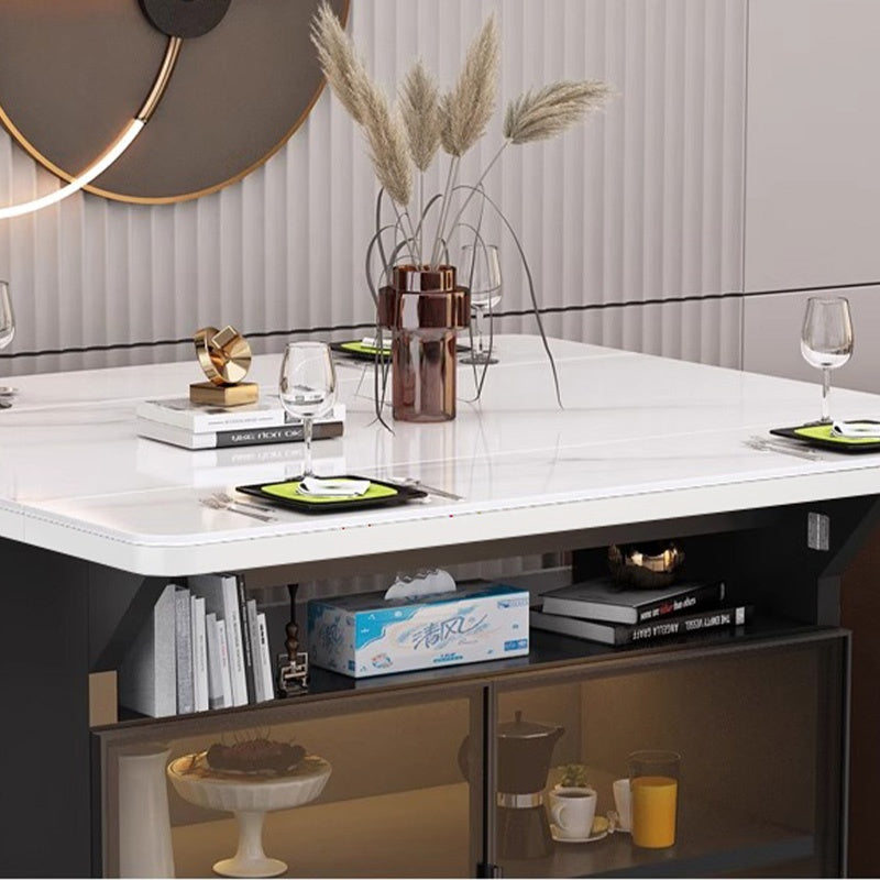 Casaconer | カウンターテーブル・折りたたみ式・幅80cm/120cm・4人掛け/6人掛け・コンパクト収納・キャスター付き・大理石調・白天板・オープン収納付き