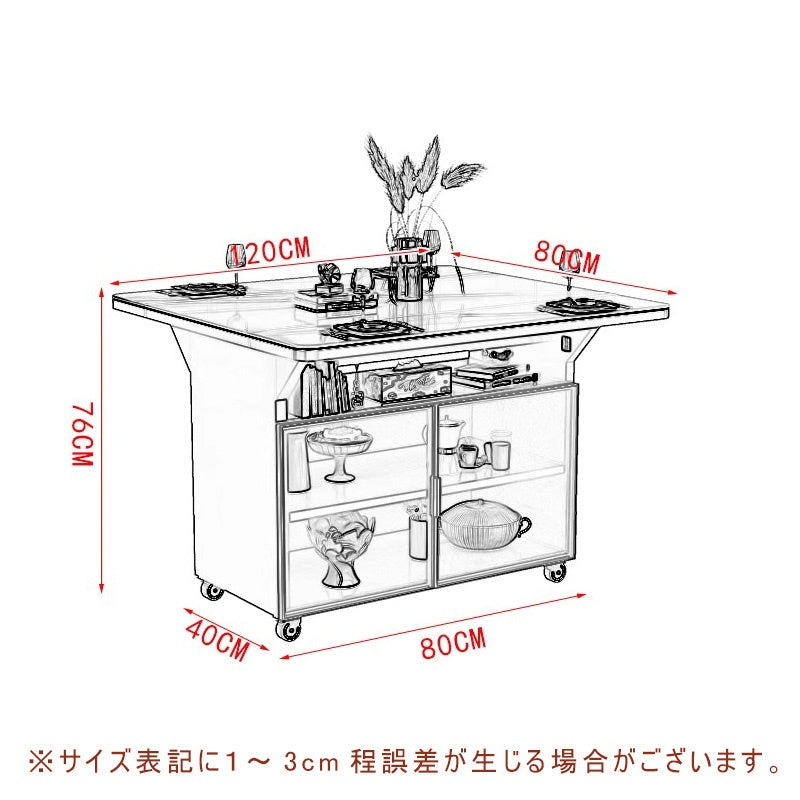 Casaconer | カウンターテーブル・折りたたみ式・幅80cm/120cm・4人掛け/6人掛け・コンパクト収納・キャスター付き・大理石調・白天板・オープン収納付き