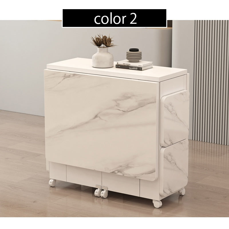 Casaconer | ダイニングテーブル・折りたたみ式・幅120cm/140cm・4人/6人掛け・コンパクト収納・キャスター付き・大理石調・ホワイト・設計・キッチンカウンター兼用