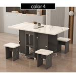 Casaconer | ダイニングテーブル・折りたたみ式・幅120cm/140cm・4人/6人掛け・コンパクト収納・キャスター付き・大理石調・ホワイト・設計・キッチンカウンター兼用