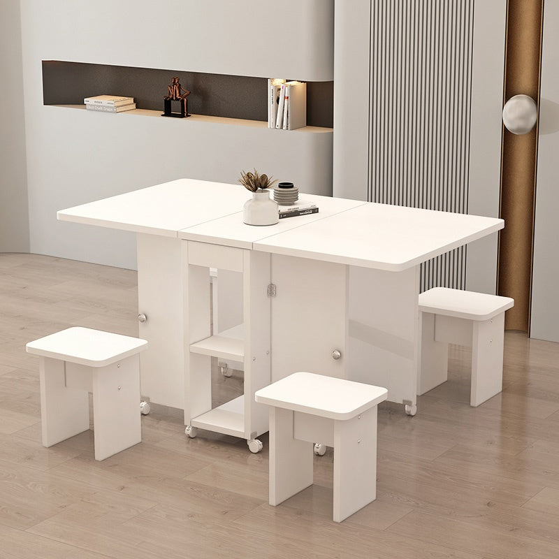 Casaconer | ダイニングテーブル・折りたたみ式・幅120cm/140cm・4人/6人掛け・コンパクト収納・キャスター付き・大理石調・ホワイト・設計・キッチンカウンター兼用