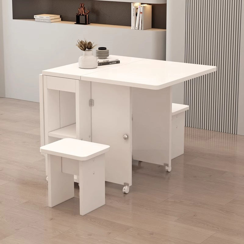 Casaconer | ダイニングテーブル・折りたたみ式・幅120cm/140cm・4人/6人掛け・コンパクト収納・キャスター付き・大理石調・ホワイト・設計・キッチンカウンター兼用