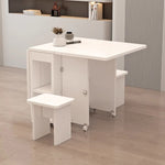 Casaconer | ダイニングテーブル・折りたたみ式・幅120cm/140cm・4人/6人掛け・コンパクト収納・キャスター付き・大理石調・ホワイト・設計・キッチンカウンター兼用