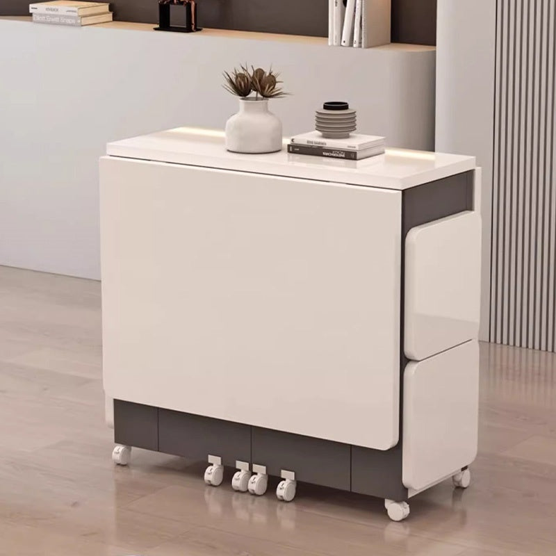 Casaconer | ダイニングテーブル・折りたたみ式・幅120cm/140cm・4人/6人掛け・コンパクト収納・キャスター付き・大理石調・ホワイト・設計・キッチンカウンター兼用