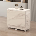 Casaconer | ダイニングテーブル・折りたたみ式・幅120cm/140cm・4人/6人掛け・コンパクト収納・キャスター付き・大理石調・ホワイト・設計・キッチンカウンター兼用