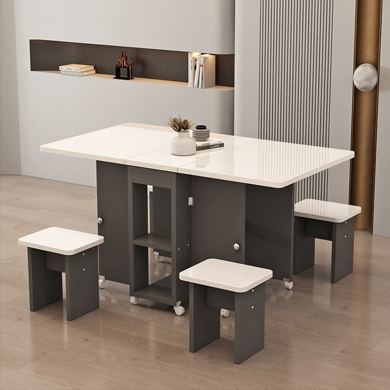 Casaconer | ダイニングテーブル・折りたたみ式・幅120cm/140cm・4人/6人掛け・コンパクト収納・キャスター付き・大理石調・ホワイト・設計・キッチンカウンター兼用