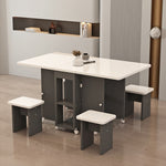 Casaconer | ダイニングテーブル・折りたたみ式・幅120cm/140cm・4人/6人掛け・コンパクト収納・キャスター付き・大理石調・ホワイト・設計・キッチンカウンター兼用