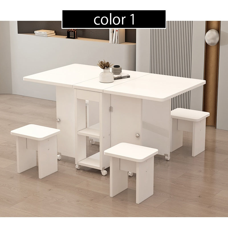 Casaconer | ダイニングテーブル・折りたたみ式・幅120cm/140cm・4人/6人掛け・コンパクト収納・キャスター付き・大理石調・ホワイト・設計・キッチンカウンター兼用