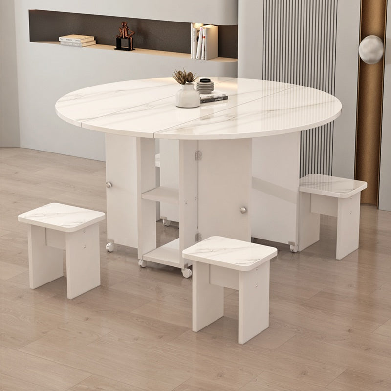 Casaconer | ダイニングテーブル・丸型・折りたたみ式・幅80cm/100cm・4人掛け/6人掛け・コンパクト収納・キャスター付き・多機能デザイン・大理石調/白天板