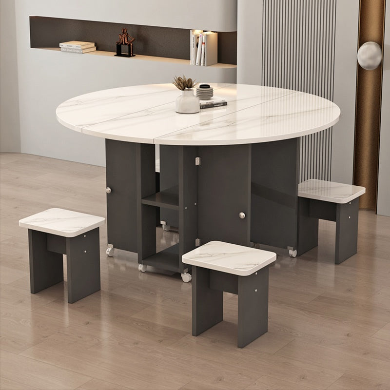 Casaconer | ダイニングテーブル・丸型・折りたたみ式・幅80cm/100cm・4人掛け/6人掛け・コンパクト収納・キャスター付き・多機能デザイン・大理石調/白天板