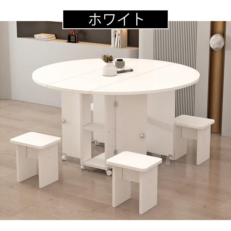 Casaconer | ダイニングテーブル・丸型・折りたたみ式・幅80cm/100cm・4人掛け/6人掛け・コンパクト収納・キャスター付き・多機能デザイン・大理石調/白天板