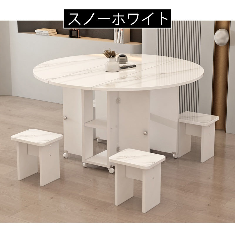 Casaconer | ダイニングテーブル・丸型・折りたたみ式・幅80cm/100cm・4人掛け/6人掛け・コンパクト収納・キャスター付き・多機能デザイン・大理石調/白天板