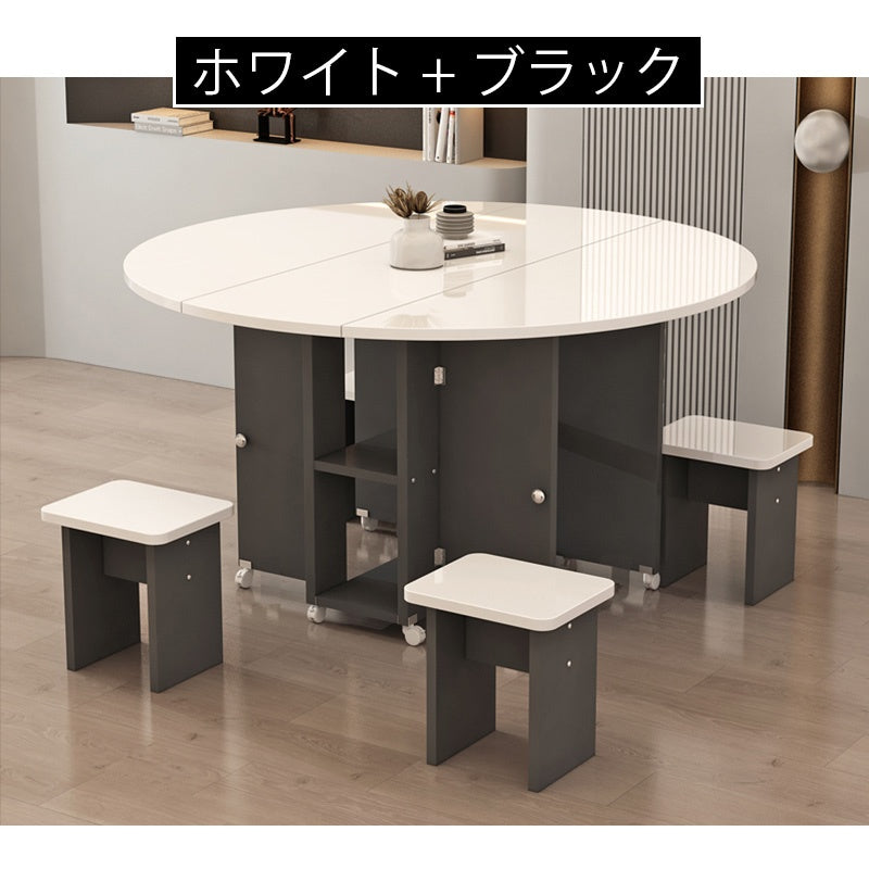 Casaconer | ダイニングテーブル・丸型・折りたたみ式・幅80cm/100cm・4人掛け/6人掛け・コンパクト収納・キャスター付き・多機能デザイン・大理石調/白天板