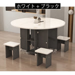 Casaconer | ダイニングテーブル・丸型・折りたたみ式・幅80cm/100cm・4人掛け/6人掛け・コンパクト収納・キャスター付き・多機能デザイン・大理石調/白天板