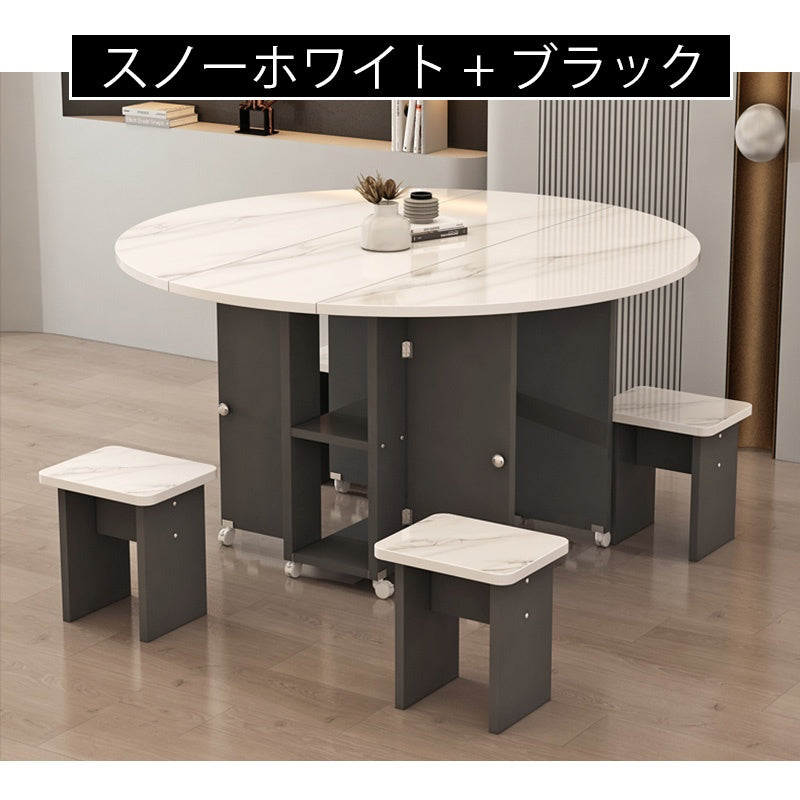 Casaconer | ダイニングテーブル・丸型・折りたたみ式・幅80cm/100cm・4人掛け/6人掛け・コンパクト収納・キャスター付き・多機能デザイン・大理石調/白天板
