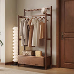 Casaconer | ハンガーラック・幅105cm・おしゃれ・木製・パイプハンガー・木製ハンガーラック・洋服掛け・コートハンガー・ハンガーパイプ・衣類収納・玄関収納・子供・大人・家庭用・北欧・・コンパクト・シンプル・棚付き・ブラウン・人気・新生活