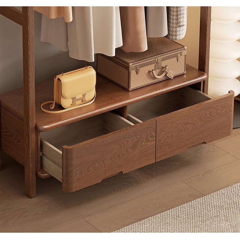 Casaconer | ハンガーラック・幅105cm・おしゃれ・木製・パイプハンガー・木製ハンガーラック・洋服掛け・コートハンガー・ハンガーパイプ・衣類収納・玄関収納・子供・大人・家庭用・北欧・・コンパクト・シンプル・棚付き・ブラウン・人気・新生活