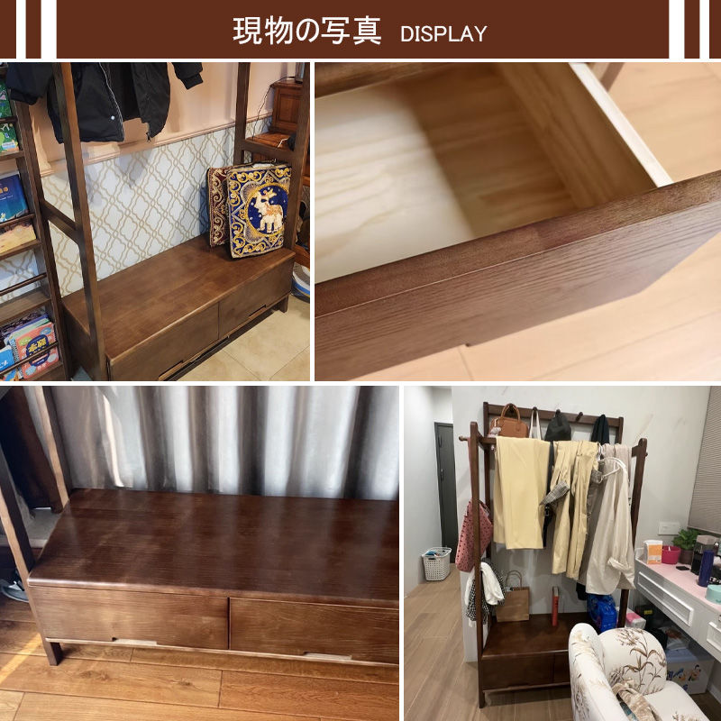 Casaconer | ハンガーラック・幅105cm・おしゃれ・木製・パイプハンガー・木製ハンガーラック・洋服掛け・コートハンガー・ハンガーパイプ・衣類収納・玄関収納・子供・大人・家庭用・北欧・・コンパクト・シンプル・棚付き・ブラウン・人気・新生活