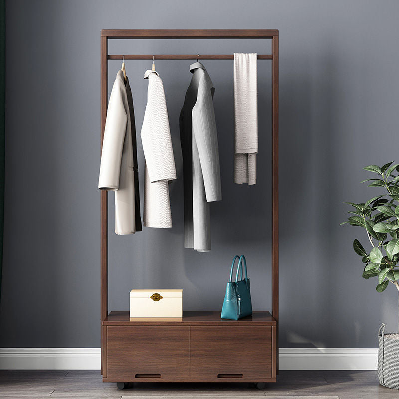 Casaconer | ハンガーラック・幅80cm・おしゃれ・木製・パイプハンガー・木製ハンガーラック・洋服掛け・コートハンガー・ハンガーパイプ・衣類収納・玄関収納・子供・大人・家庭用・北欧・・コンパクト・シンプル・棚付き・ブラウン・人気・新生活