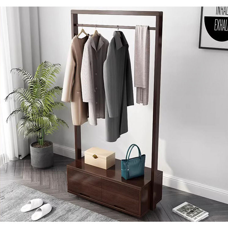 Casaconer | ハンガーラック・幅80cm・おしゃれ・木製・パイプハンガー・木製ハンガーラック・洋服掛け・コートハンガー・ハンガーパイプ・衣類収納・玄関収納・子供・大人・家庭用・北欧・・コンパクト・シンプル・棚付き・ブラウン・人気・新生活