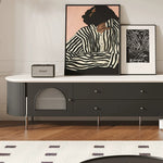 Casaconer | テレビ台・テレビボード・幅220cm・ローボード・引き出し収納・ガラス扉・丸角デザイン・スチール脚・モダンデザイン・選べる2色