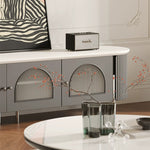 Casaconer | テレビ台・テレビボード・幅220cm・ローボード・引き出し収納・ガラス扉・丸角デザイン・スチール脚・モダンデザイン・選べる2色