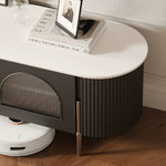 Casaconer | テレビ台・テレビボード・幅220cm・ローボード・引き出し収納・ガラス扉・丸角デザイン・スチール脚・モダンデザイン・選べる2色