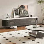 Casaconer | テレビ台・テレビボード・幅220cm・ローボード・引き出し収納・ガラス扉・丸角デザイン・スチール脚・モダンデザイン・選べる2色