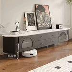 Casaconer | テレビ台・テレビボード・幅220cm・ローボード・引き出し収納・ガラス扉・丸角デザイン・スチール脚・モダンデザイン・選べる2色