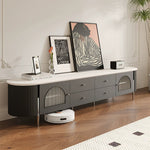 Casaconer | テレビ台・テレビボード・幅220cm・ローボード・引き出し収納・ガラス扉・丸角デザイン・スチール脚・モダンデザイン・選べる2色