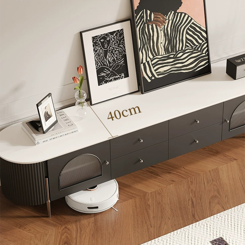 Casaconer | テレビ台・テレビボード・幅220cm・ローボード・引き出し収納・ガラス扉・丸角デザイン・スチール脚・モダンデザイン・選べる2色