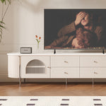 Casaconer | テレビ台・テレビボード・幅220cm・ローボード・引き出し収納・ガラス扉・丸角デザイン・スチール脚・モダンデザイン・選べる2色